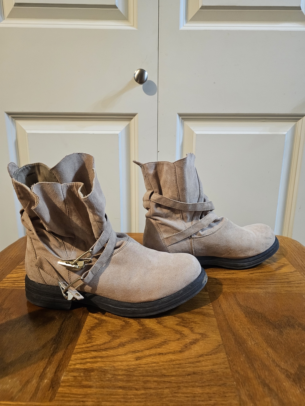 Taupe Suede Ankle Boots with Buckle Detail Size 8